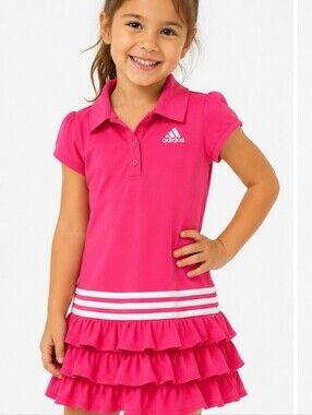 Adidas Girls Pink Ruffle Polo Style Dress Size 5 Athletic Tennis Golf